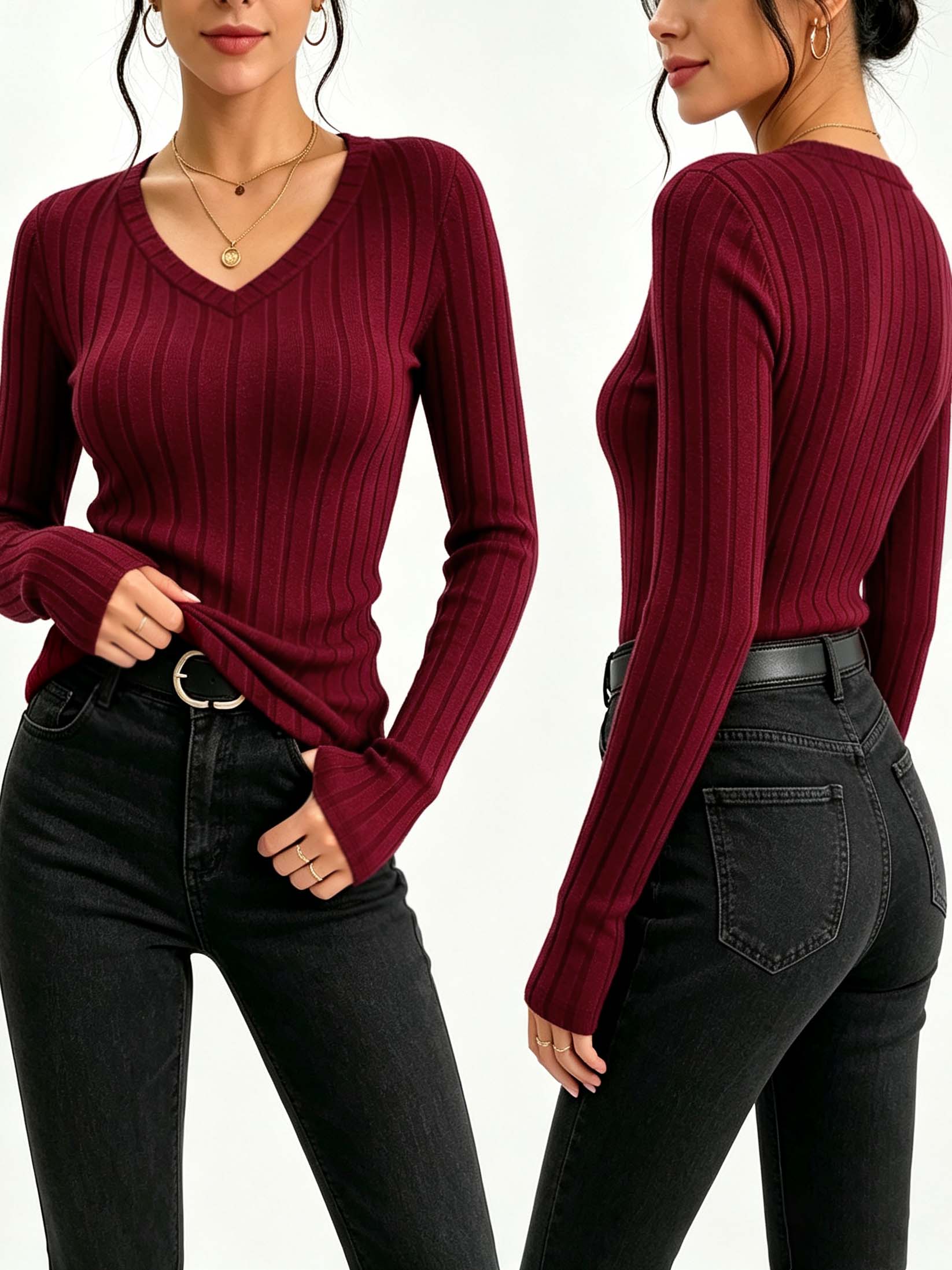 Women Solid V‑Neck Ribbed Knit - Golf Tees 评论和价格